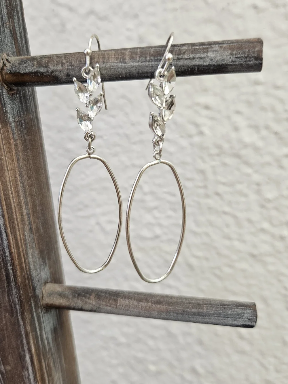 Delicate Silver Hoop Drop Earrings with Crystal Accents